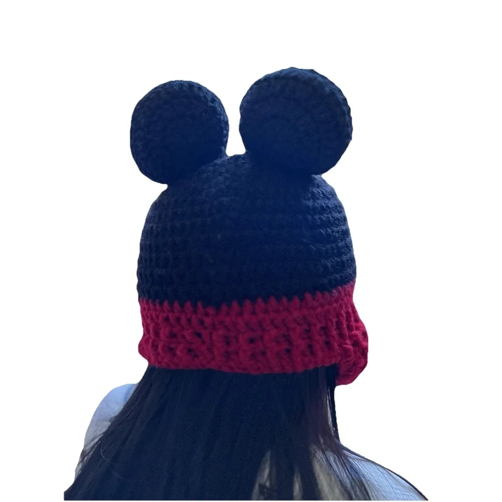 Kids Beanie Red‎ Black Handmade Inspired Mickey Mouse  Acrylic Knit  Hat Casual